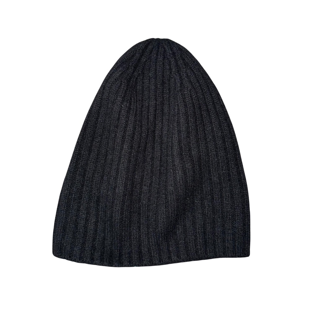 Tahari 100% Cashmere Beanie Womens OS Black Excellent Ribbed Knit Winter Hat
